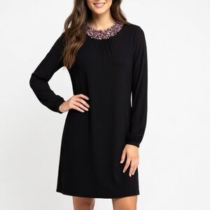 Twelfth Street by Cynthia Vincent black knit long sleeve dress w/ beaded neck S